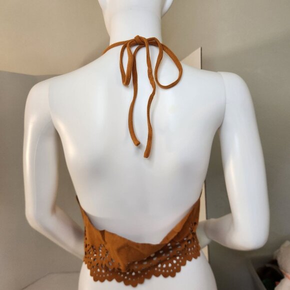 Shein Laser-Cut Halter Crop Top With Adjustable Tie Back Size L - Picture 2 of 7